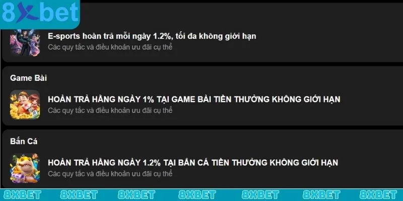 Khuyến mãi hoàn trả 8xbet luôn tạo nên sức hút đặc biệt