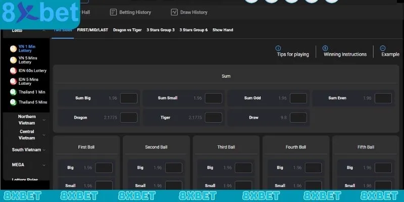 Lotto 8xbet sở hữu nhiều hình thức đặt cược đa dạng, hấp dẫn
