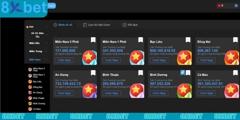 Hệ thống trò chơi đỉnh cao tại sảnh game xổ số 8xbet